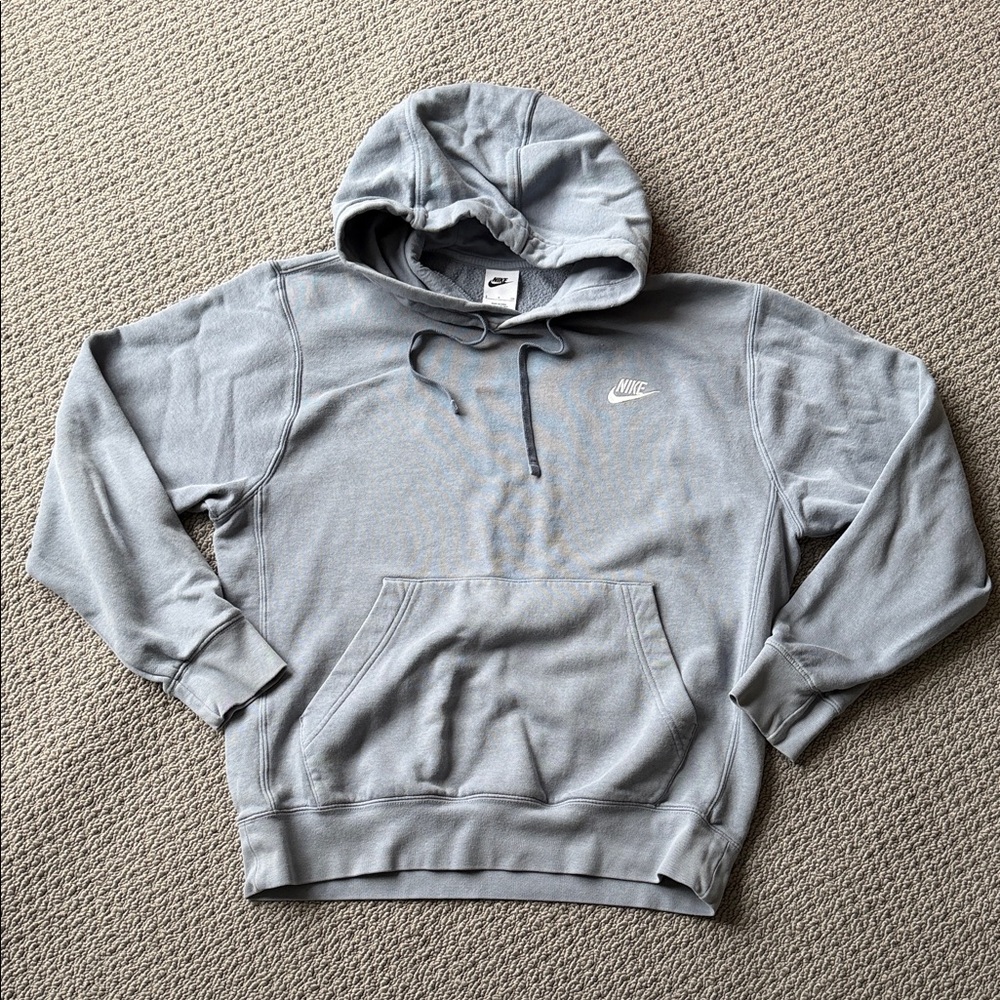 Nike Heather Light Blue Hooded Pullover with Small Chest Swoosh